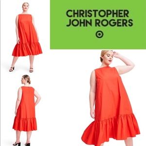 Christopher John Rogers Red Ruffle Midi Dress